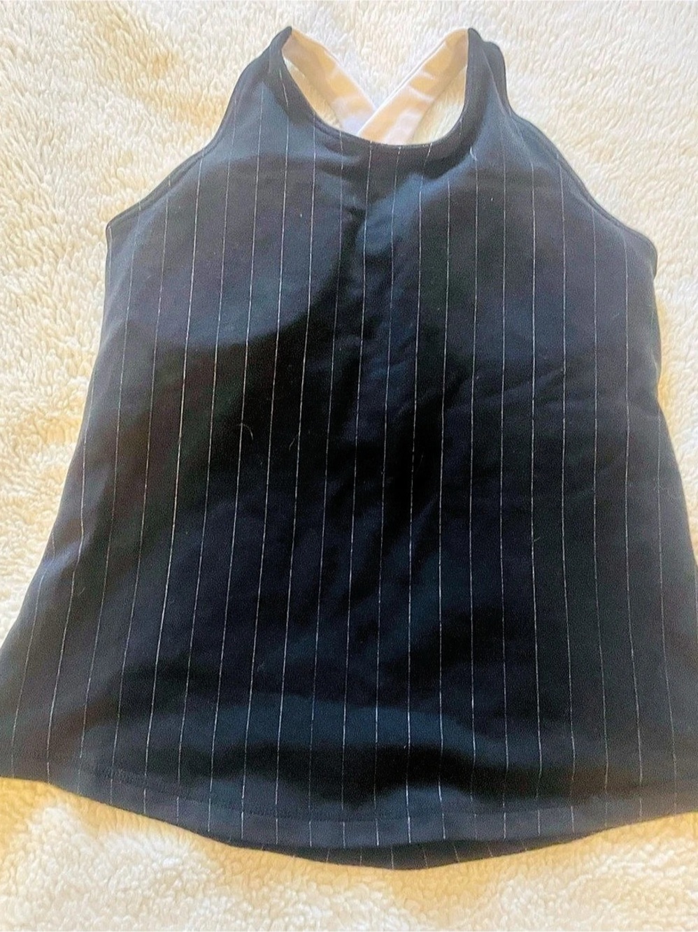 Lululemon Power Y Tank Striped Cross-Back in Black & White - Stained